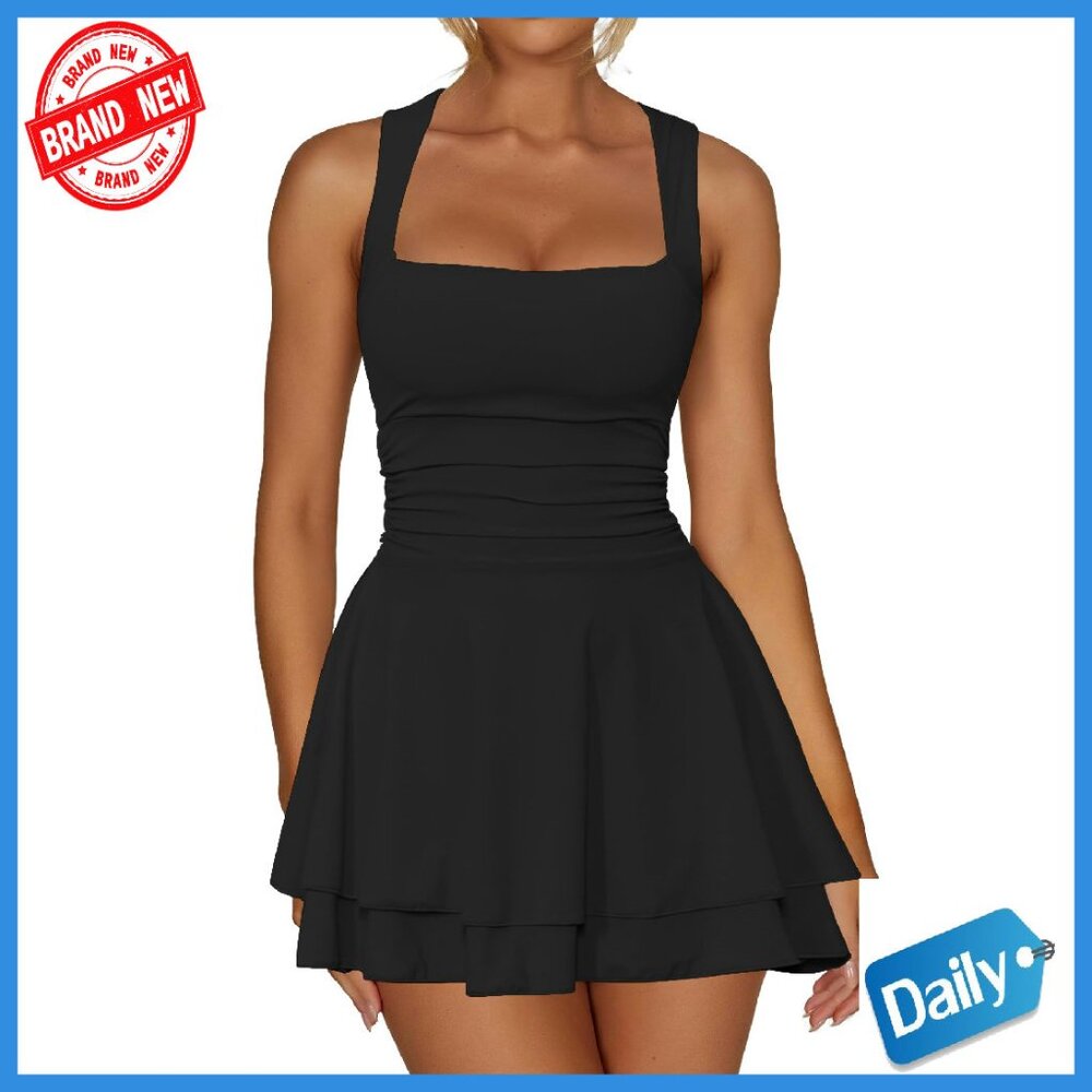 Square Neck Ruffle Hem Mini Dress Ruched Waist Bodycon Party